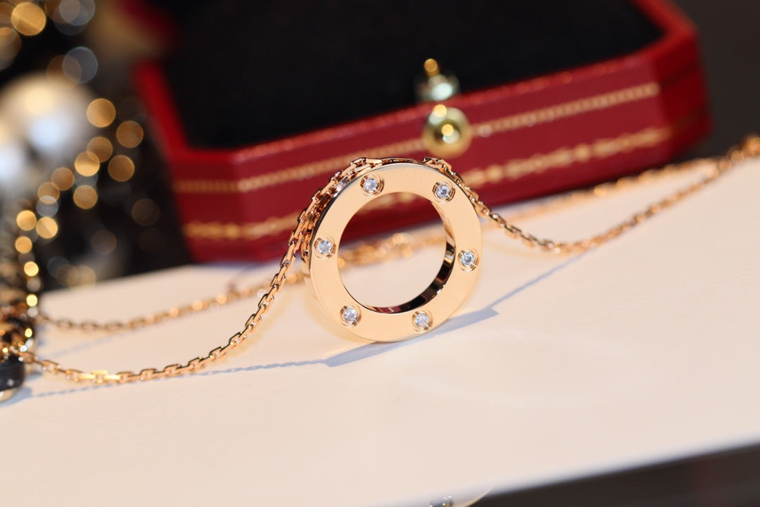 [Riva Jewelry ]LOVE NECKLACE 16MM 6 DIAMONDS PINK GOLD