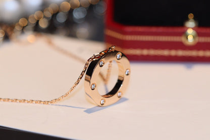 [Riva Jewelry ]LOVE NECKLACE 16MM 6 DIAMONDS PINK GOLD