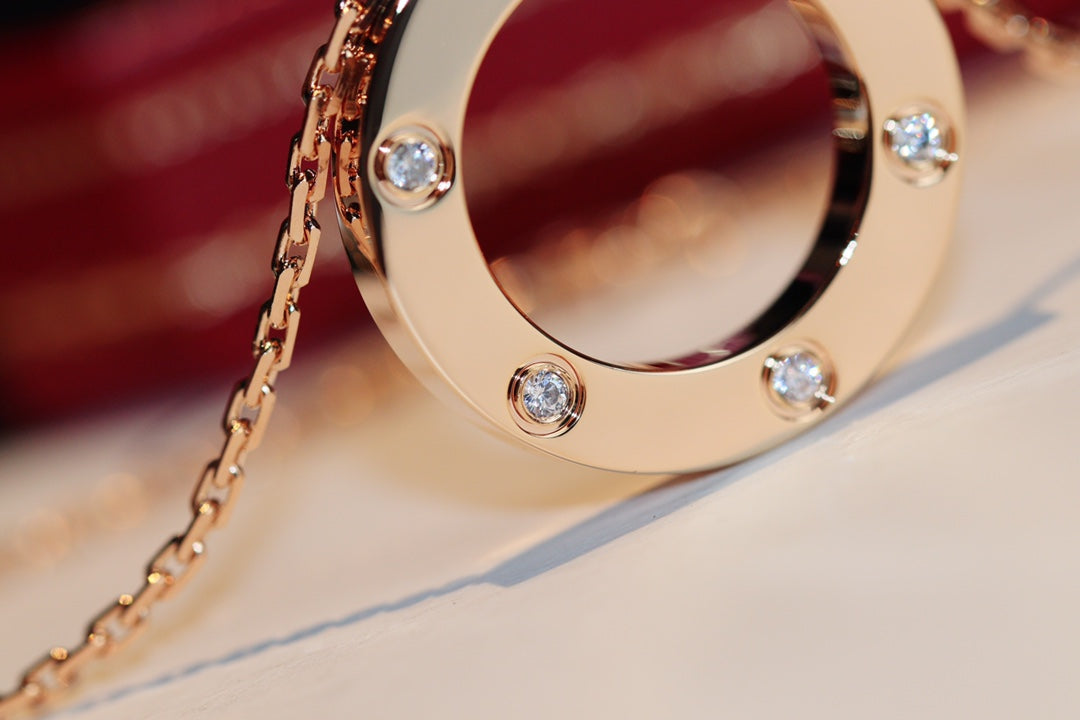 [Riva Jewelry ]LOVE NECKLACE 16MM 6 DIAMONDS PINK GOLD