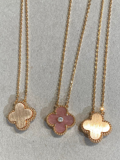[Riva Jewelry ]CLOVER 15MM DIAMOND RHODONITE NECKLACE