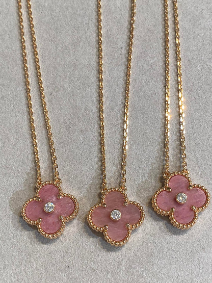 [Riva Jewelry ]CLOVER 15MM DIAMOND RHODONITE NECKLACE