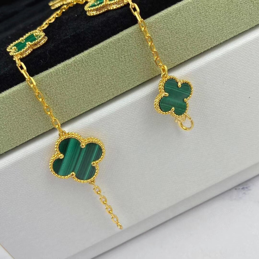 [Riva Jewelry ]MAGIC CLOVER MALACHITE GOLD BRACELET 5 MOTIFS