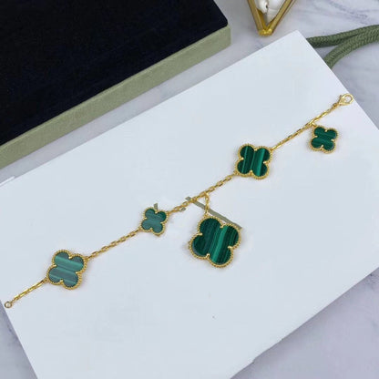 [Riva Jewelry ]MAGIC CLOVER MALACHITE GOLD BRACELET 5 MOTIFS