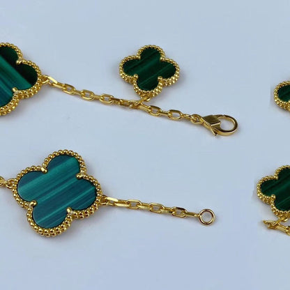 [Riva Jewelry ]MAGIC CLOVER MALACHITE GOLD BRACELET 5 MOTIFS