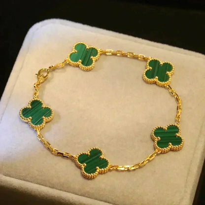 [Riva Jewelry]ラッキー クローバー 5モチーフ ブレスレット - マラカイト コレクション