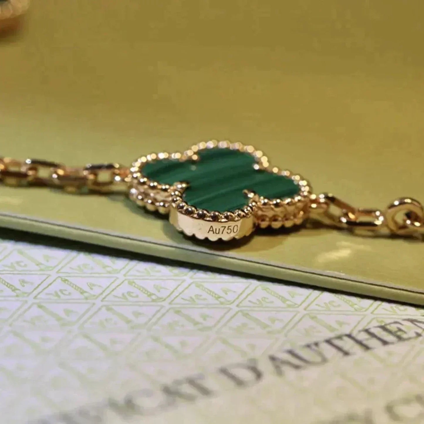 [Riva Jewelry]ラッキー クローバー 5モチーフ ブレスレット - マラカイト コレクション