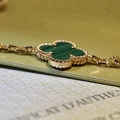 [Riva Jewelry]ラッキー クローバー 5モチーフ ブレスレット - マラカイト コレクション