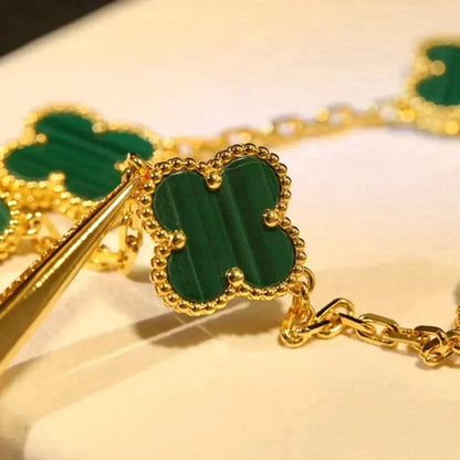 [Riva Jewelry]ラッキー クローバー 5モチーフ ブレスレット - マラカイト コレクション