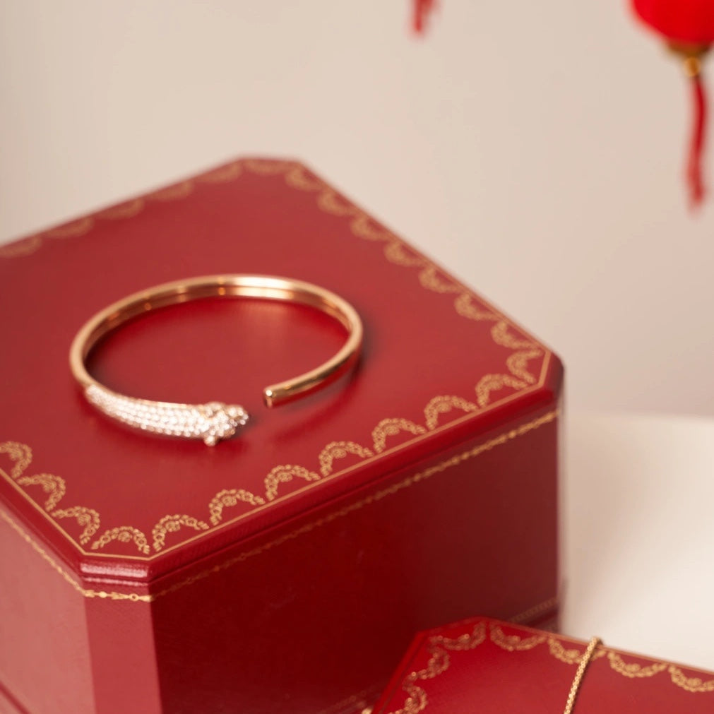 [Riva Jewelry ]PANTHERE ROSE GOLD DIAMOND OPEN BRACELET