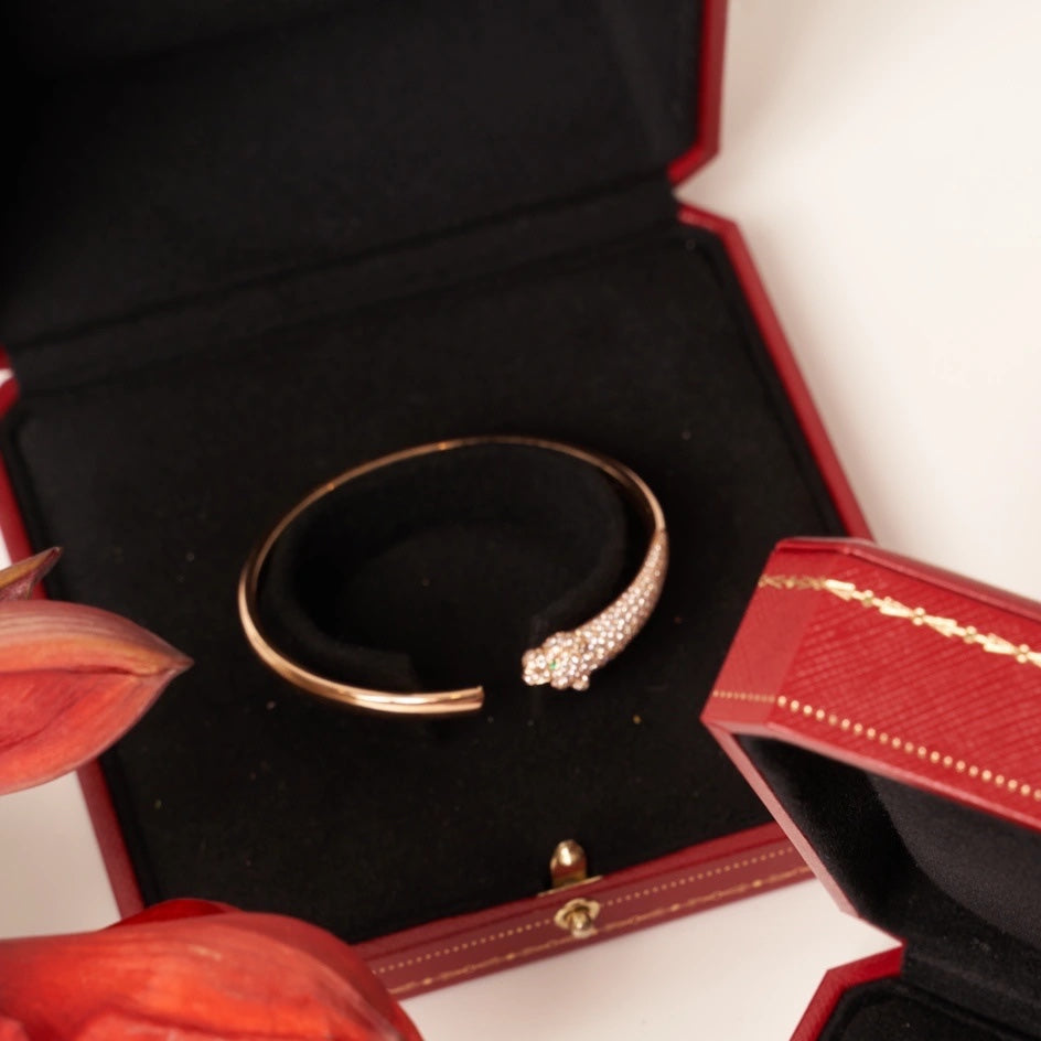 [Riva Jewelry ]PANTHERE ROSE GOLD DIAMOND OPEN BRACELET