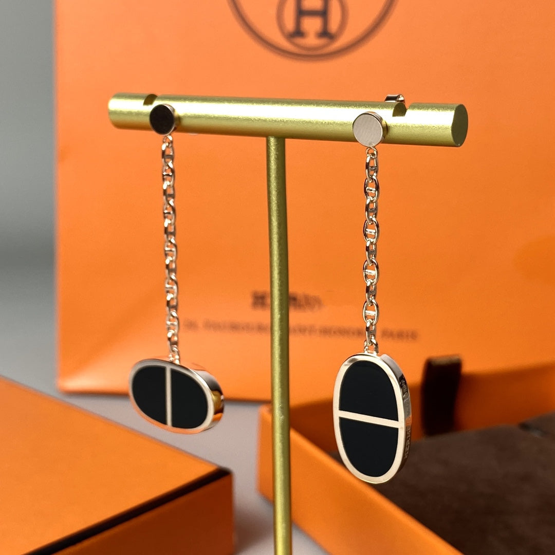 [Riva Jewelry ]CHAINE VERSO BLACK CERAMIC EARRINGS
