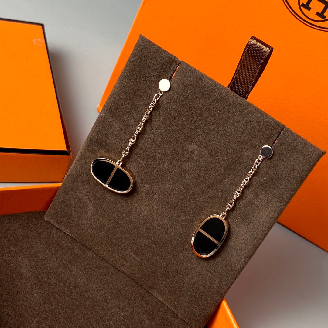 [Riva Jewelry ]CHAINE VERSO BLACK CERAMIC EARRINGS