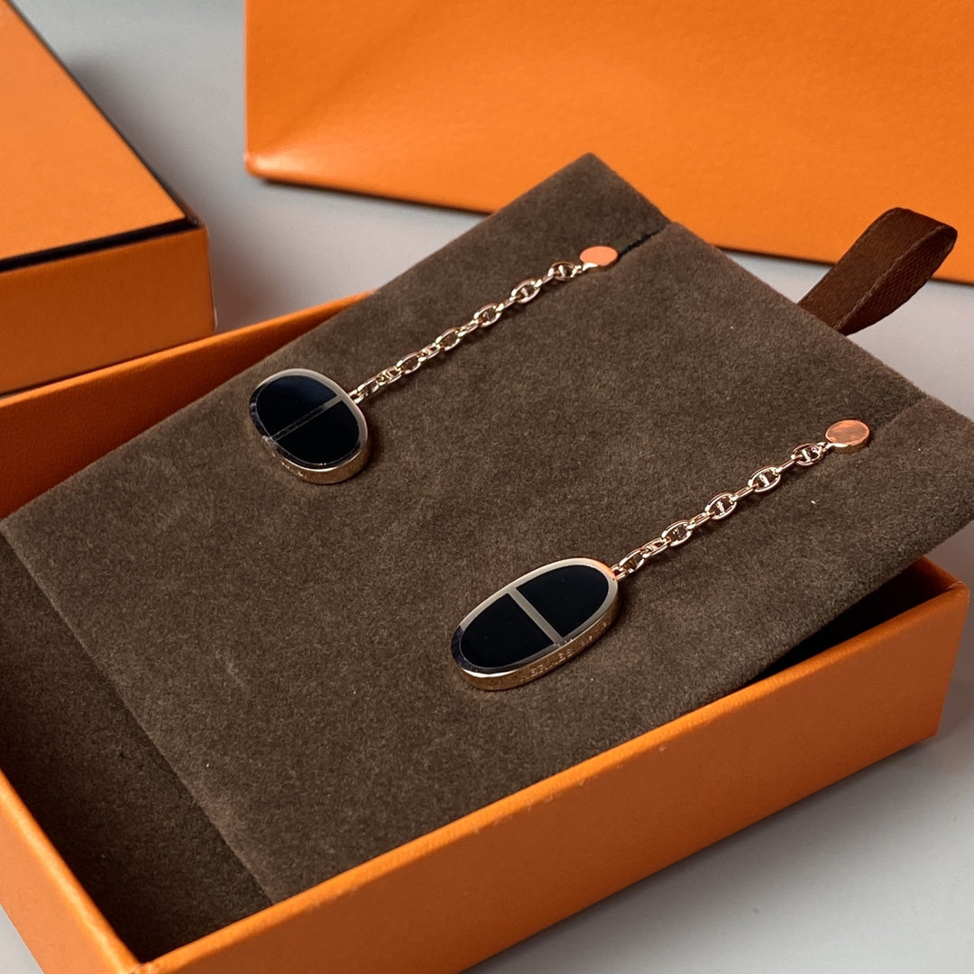[Riva Jewelry ]CHAINE VERSO BLACK CERAMIC EARRINGS