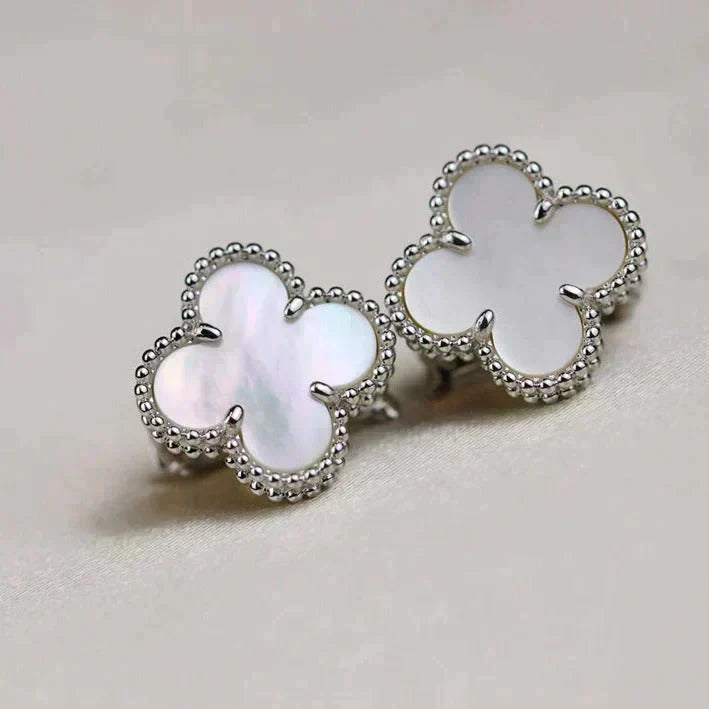[Riva Jewelry ]CLOVER MEDIUM 1 MOTIFS  WHITE MOP EARRINGS SILVER