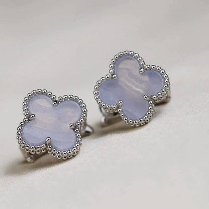 [Riva Jewelry ]CLOVER MEDIUM 1 MOTIFS  WHITE MOP EARRINGS SILVER