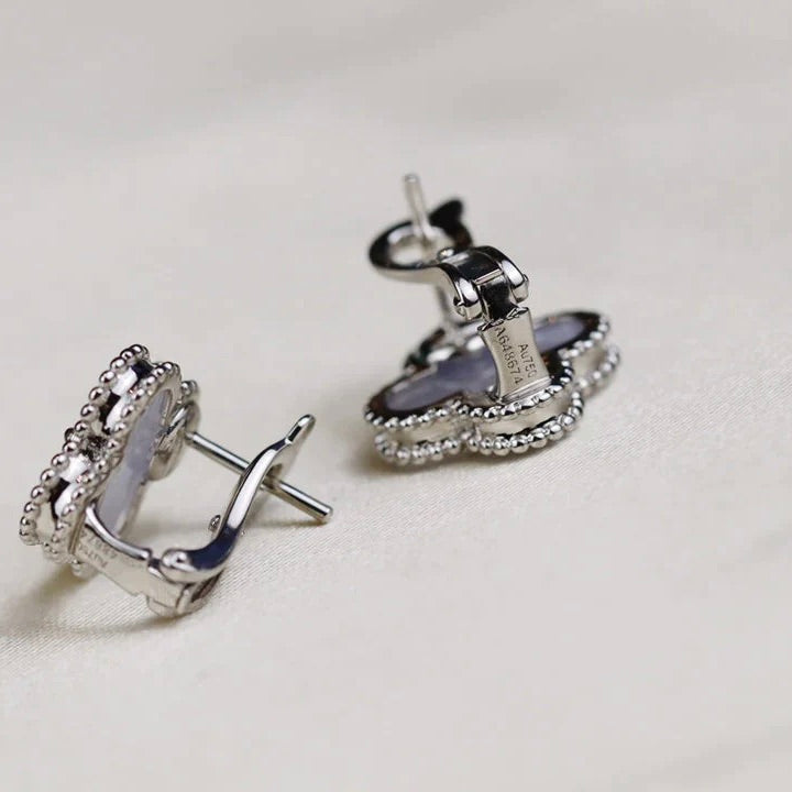 [Riva Jewelry ]CLOVER MEDIUM 1 MOTIFS  WHITE MOP EARRINGS SILVER