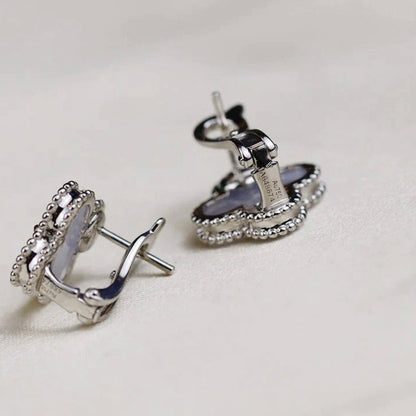 [Riva Jewelry ]CLOVER MEDIUM 1 MOTIFS  WHITE MOP EARRINGS SILVER