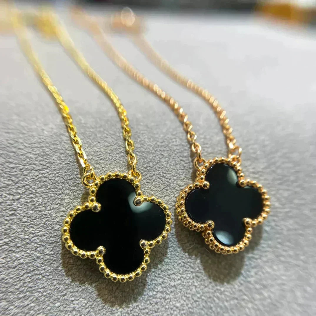 [Riva Jewelry ]CLOVER 15MM BLACK ONYX SINGLE FLOWER NECKLACE
