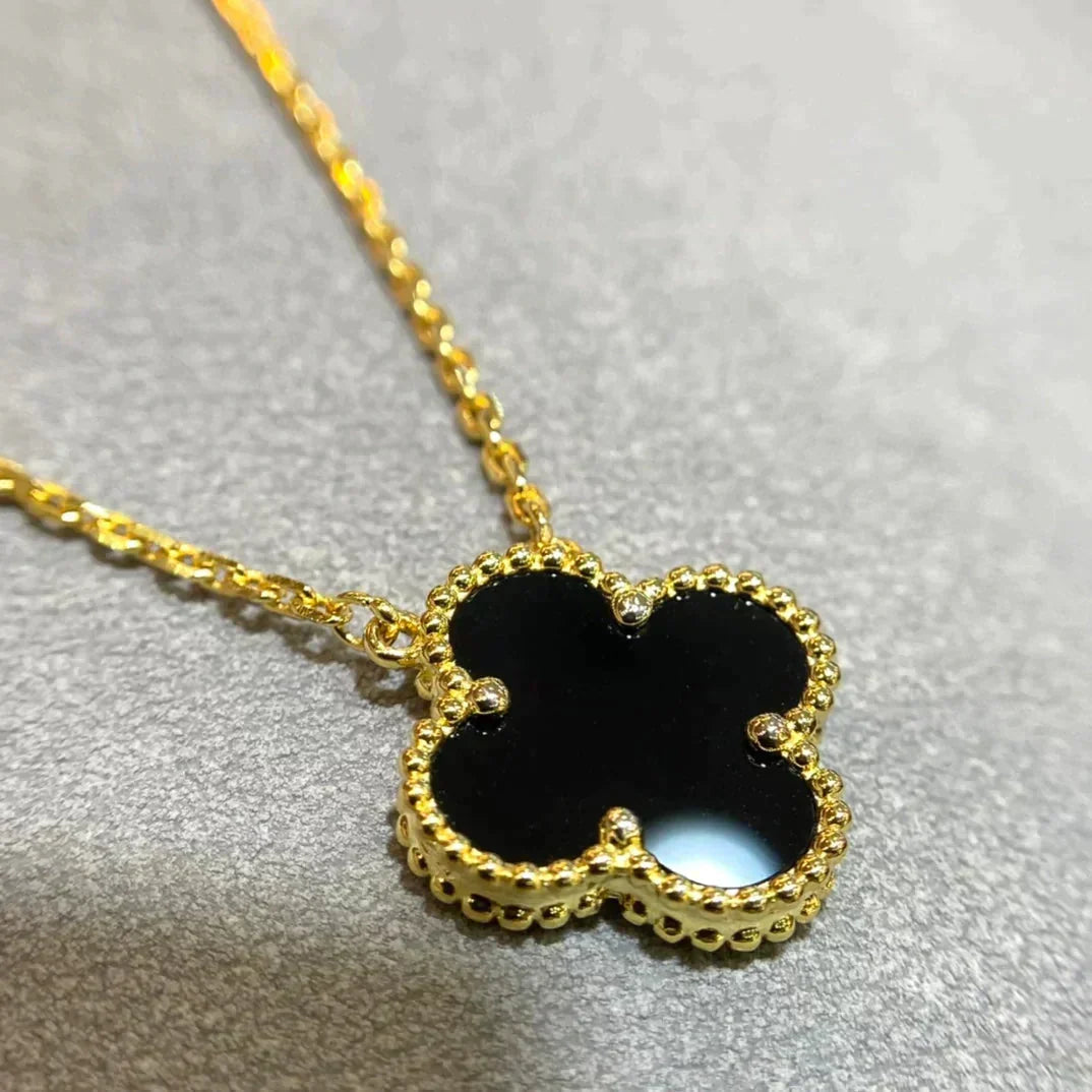[Riva Jewelry ]CLOVER 15MM BLACK ONYX SINGLE FLOWER NECKLACE