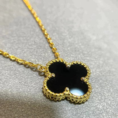 [Riva Jewelry ]CLOVER 15MM BLACK ONYX SINGLE FLOWER NECKLACE