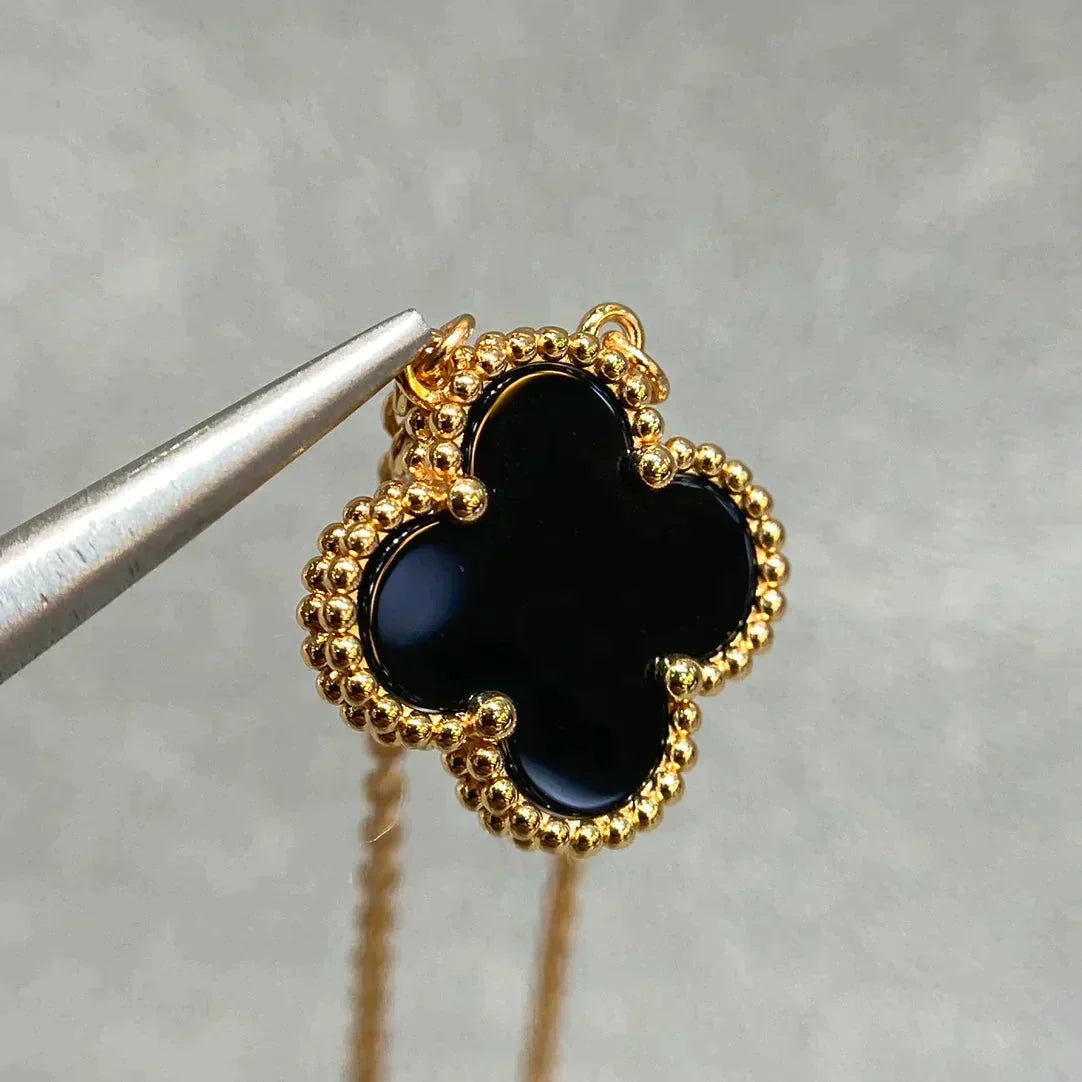 [Riva Jewelry ]CLOVER 15MM BLACK ONYX SINGLE FLOWER NECKLACE