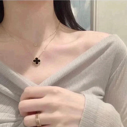 [Riva Jewelry ]CLOVER 15MM BLACK ONYX SINGLE FLOWER NECKLACE