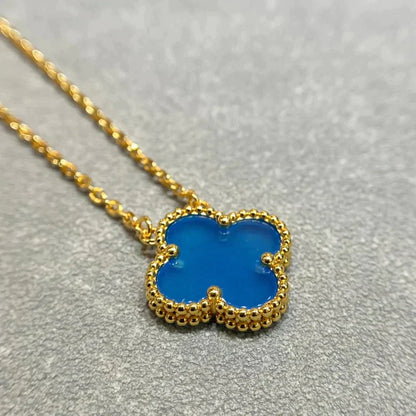 [Riva Jewelry ]CLOVER 15MM BLUE AGATE NECKLACE