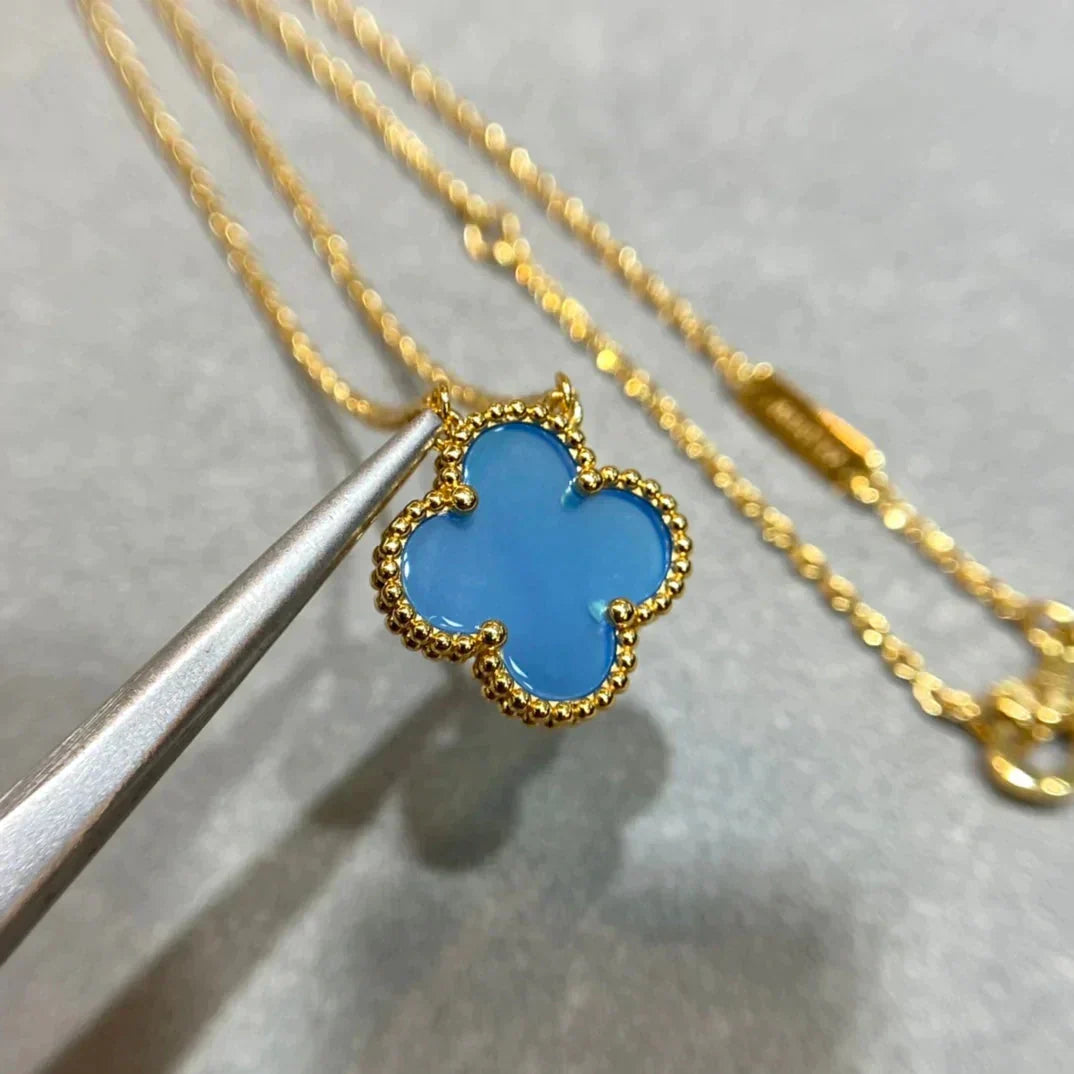 [Riva Jewelry ]CLOVER 15MM BLUE AGATE NECKLACE