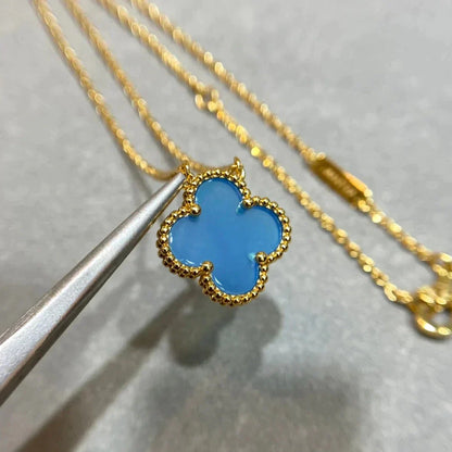 [Riva Jewelry ]CLOVER 15MM BLUE AGATE NECKLACE