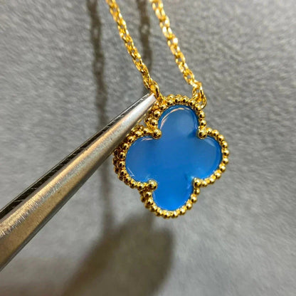 [Riva Jewelry ]CLOVER 15MM BLUE AGATE NECKLACE