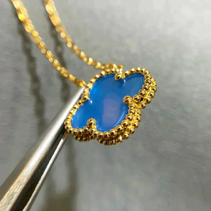 [Riva Jewelry ]CLOVER 15MM BLUE AGATE NECKLACE