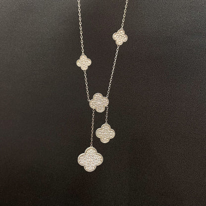 [Riva Jewelry ]CLOVER 5 MOTIFS SILVER DIAMONDS NECKLACE