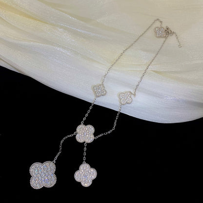 [Riva Jewelry ]CLOVER 5 MOTIFS SILVER DIAMONDS NECKLACE