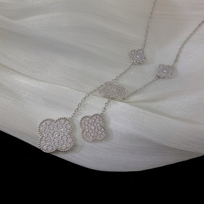 [Riva Jewelry ]CLOVER 5 MOTIFS SILVER DIAMONDS NECKLACE