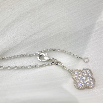 [Riva Jewelry ]CLOVER 5 MOTIFS SILVER DIAMONDS NECKLACE