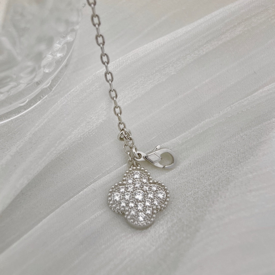 [Riva Jewelry ]CLOVER 5 MOTIFS SILVER DIAMONDS NECKLACE