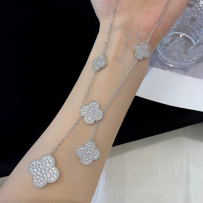 [Riva Jewelry ]CLOVER 5 MOTIFS SILVER DIAMONDS NECKLACE