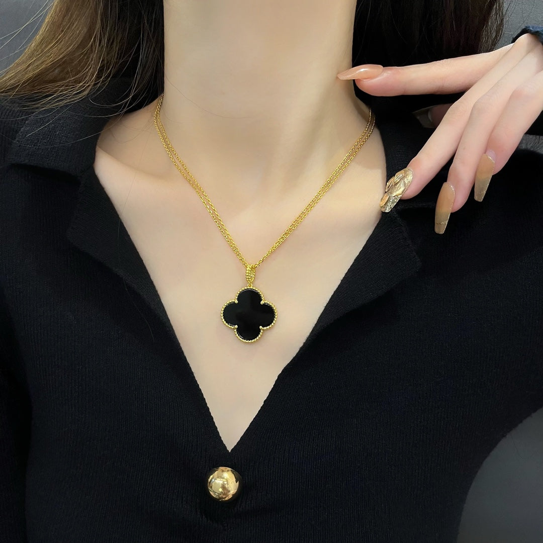 [Riva Jewelry ]CLOVER 25MM NECKLACE GOLD ONYX