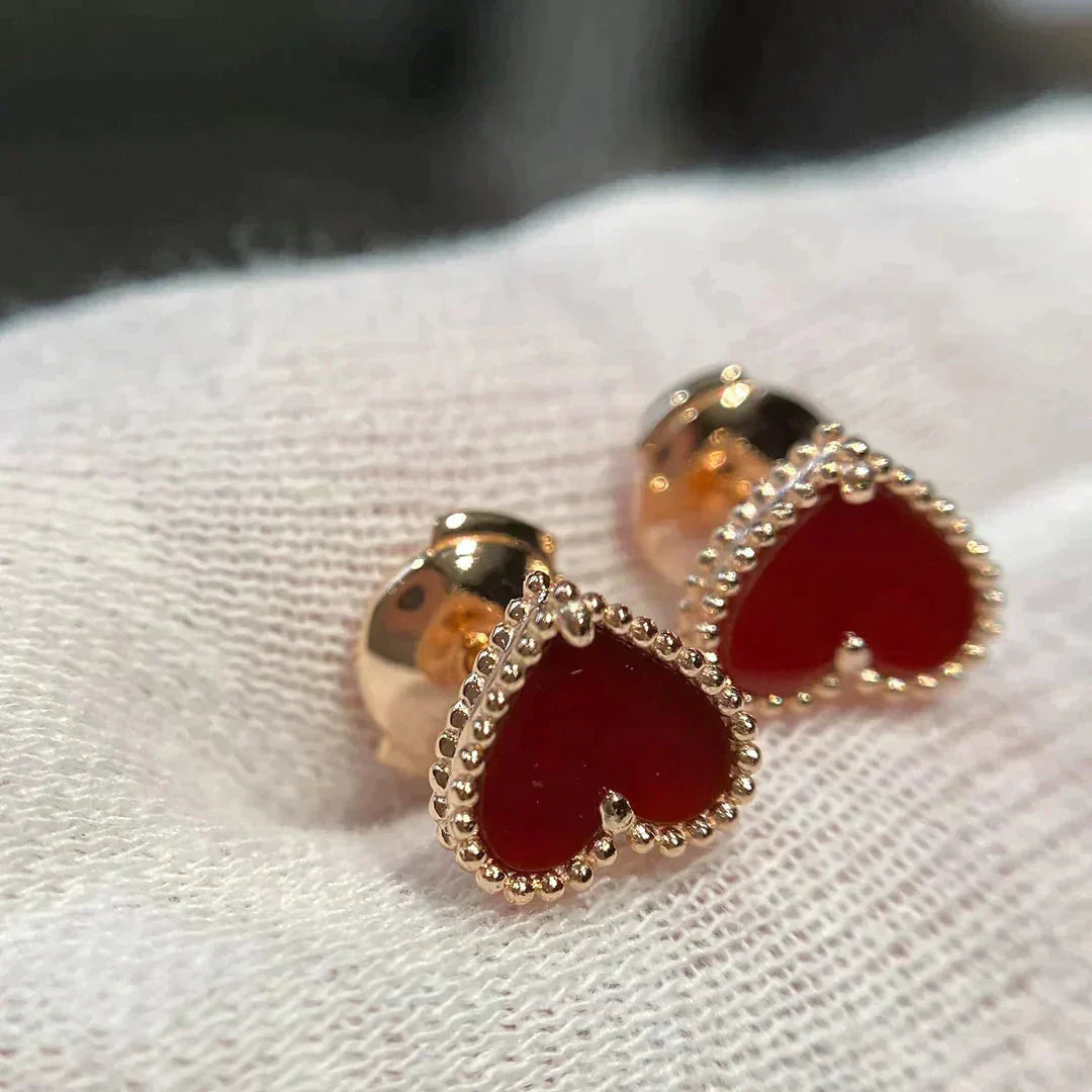 [Riva Jewelry ]HEART CARNELIAN STUD EARRINGS