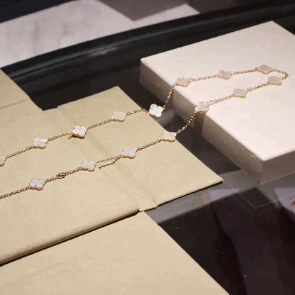 [Riva Jewelry ]CLOVER 20 MOTIFS WHITE MOP NECKLACE