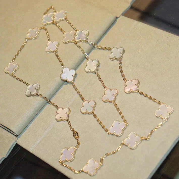 [Riva Jewelry ]CLOVER 20 MOTIFS WHITE MOP NECKLACE