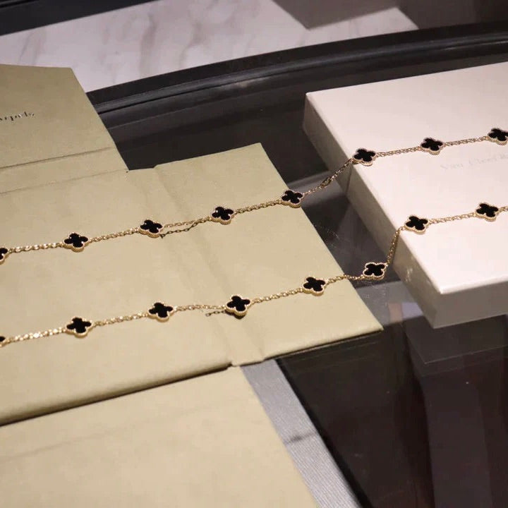 [Riva Jewelry ]CLOVER 20 MOTIFS ONYX NECKLACE
