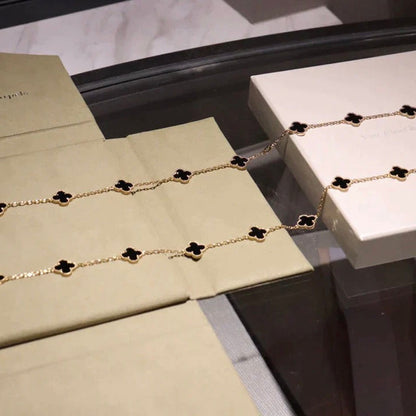[Riva Jewelry ]CLOVER 20 MOTIFS ONYX NECKLACE