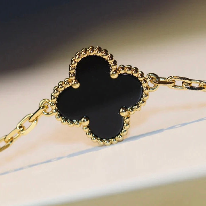 [Riva Jewelry ]CLOVER 20 MOTIFS ONYX NECKLACE