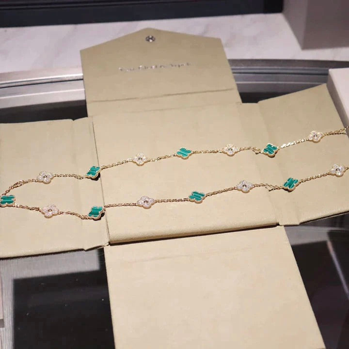 [Riva Jewelry ]CLOVER 20 MOTIFS MALACHITE DIAMOND NECKLACE