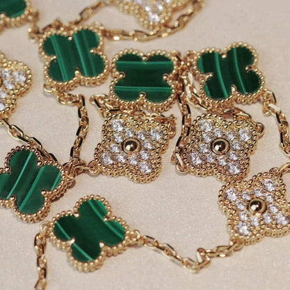 [Riva Jewelry ]CLOVER 20 MOTIFS MALACHITE DIAMOND NECKLACE