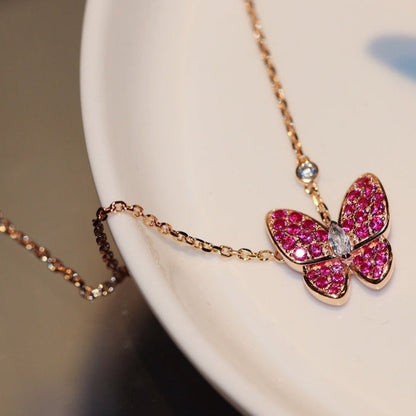 [Riva Jewelry ]BUTTERFLY RED DIAMOND ROSE GOLD NECKLACE