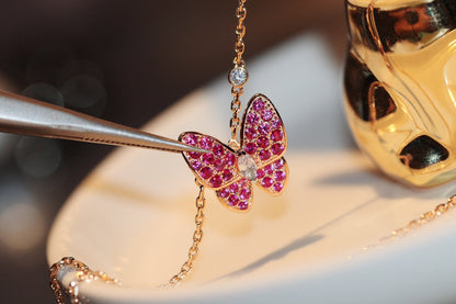 [Riva Jewelry ]BUTTERFLY RED DIAMOND ROSE GOLD NECKLACE