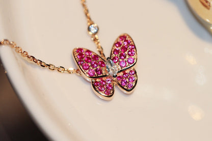 [Riva Jewelry ]BUTTERFLY RED DIAMOND ROSE GOLD NECKLACE