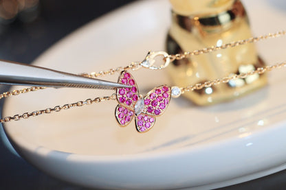 [Riva Jewelry ]BUTTERFLY RED DIAMOND ROSE GOLD NECKLACE